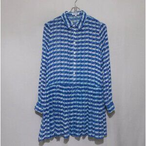 Opening Ceremony Silk Dress Blue Stripe Pleated Drop Waist Long Sleeve 8